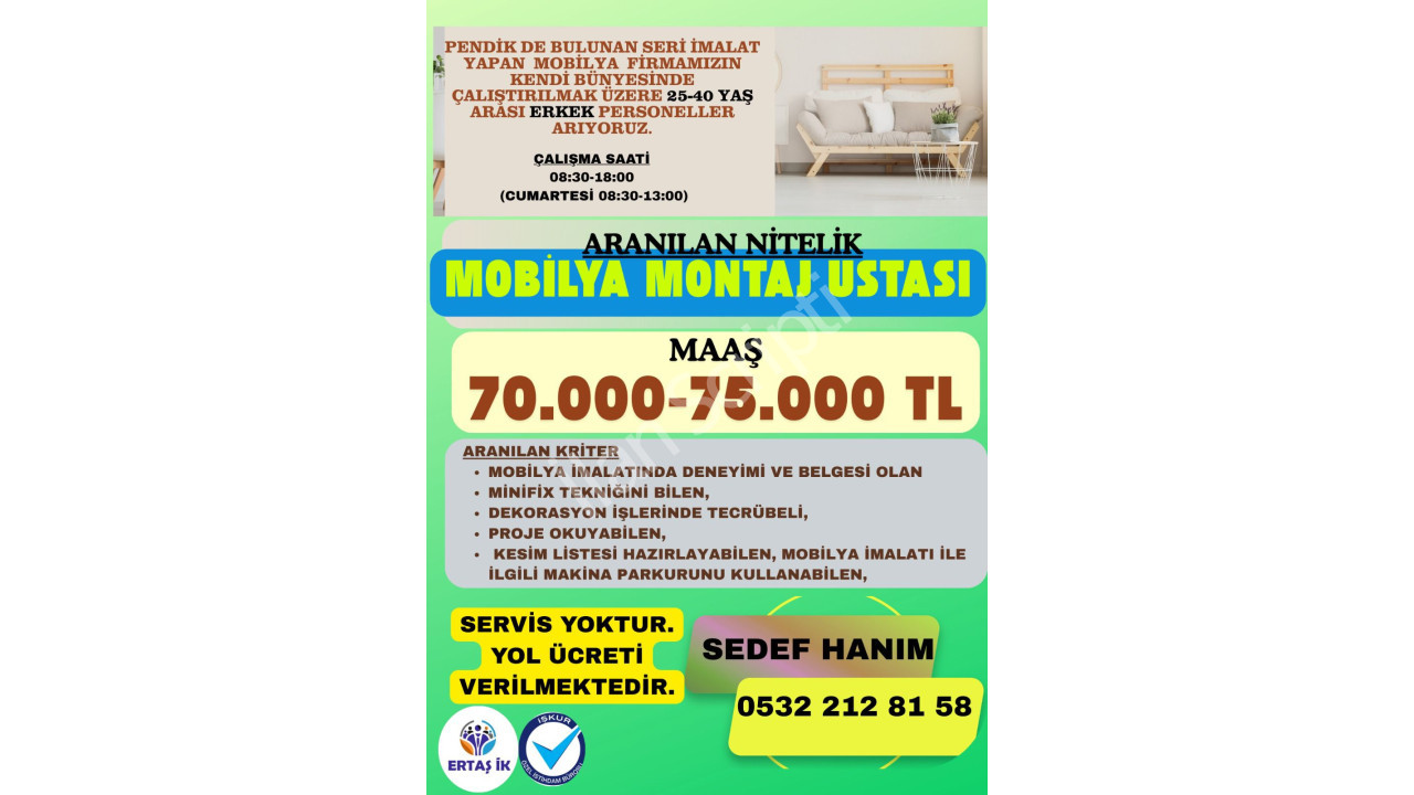 Mobilya Montaj Ustası Aranıyor